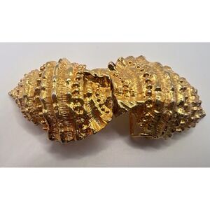 Dotty Smith Gold Tone Sculptural Shell Belt Buckle Textured 4" - Fits 1.25" Belt